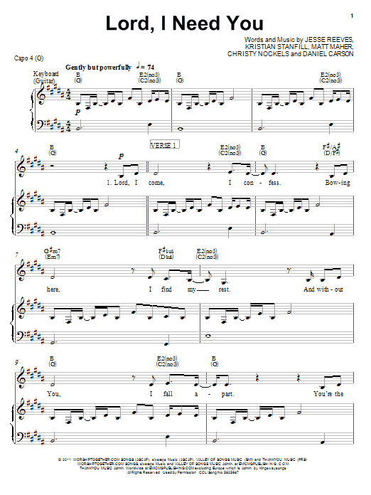Chris Tomlin Lord I Need You Sheet Music Download Pdf Score 80277