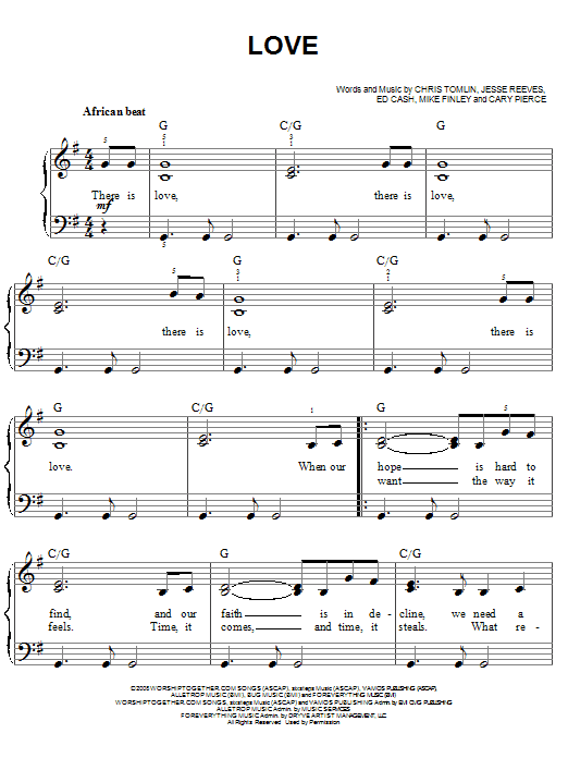 Preview Chris Tomlin Love Pop sheet music, notes and chords for Easy Piano, SKU: 67350 Love sheet music