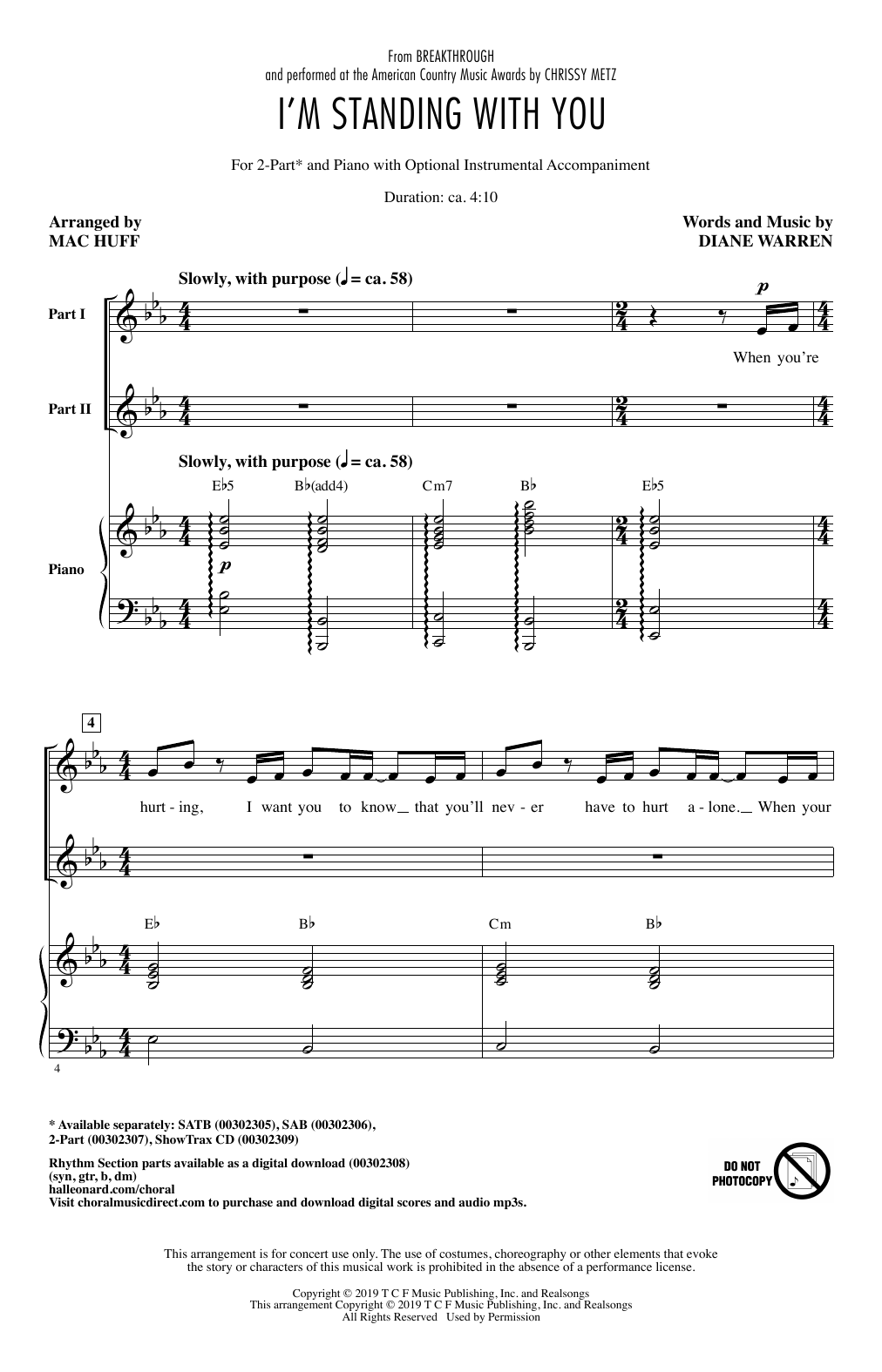 Chrissy Metz I'm Standing With You (from Breakthrough) (arr. Mac Huff) Sheet Music Notes & Chords for 2-Part Choir - Download or Print PDF