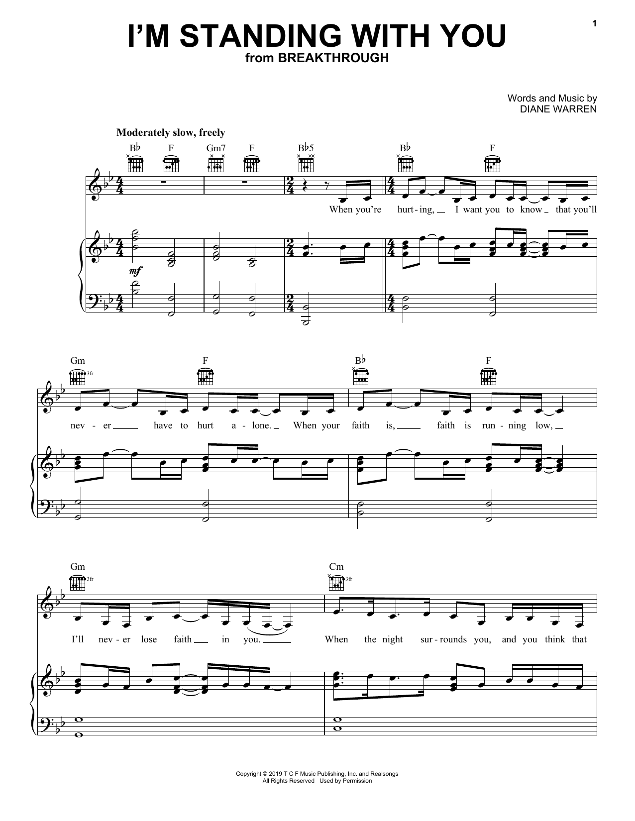 Chrissy Metz I'm Standing With You (from Breakthrough) Sheet Music Notes & Chords for Piano, Vocal & Guitar (Right-Hand Melody) - Download or Print PDF