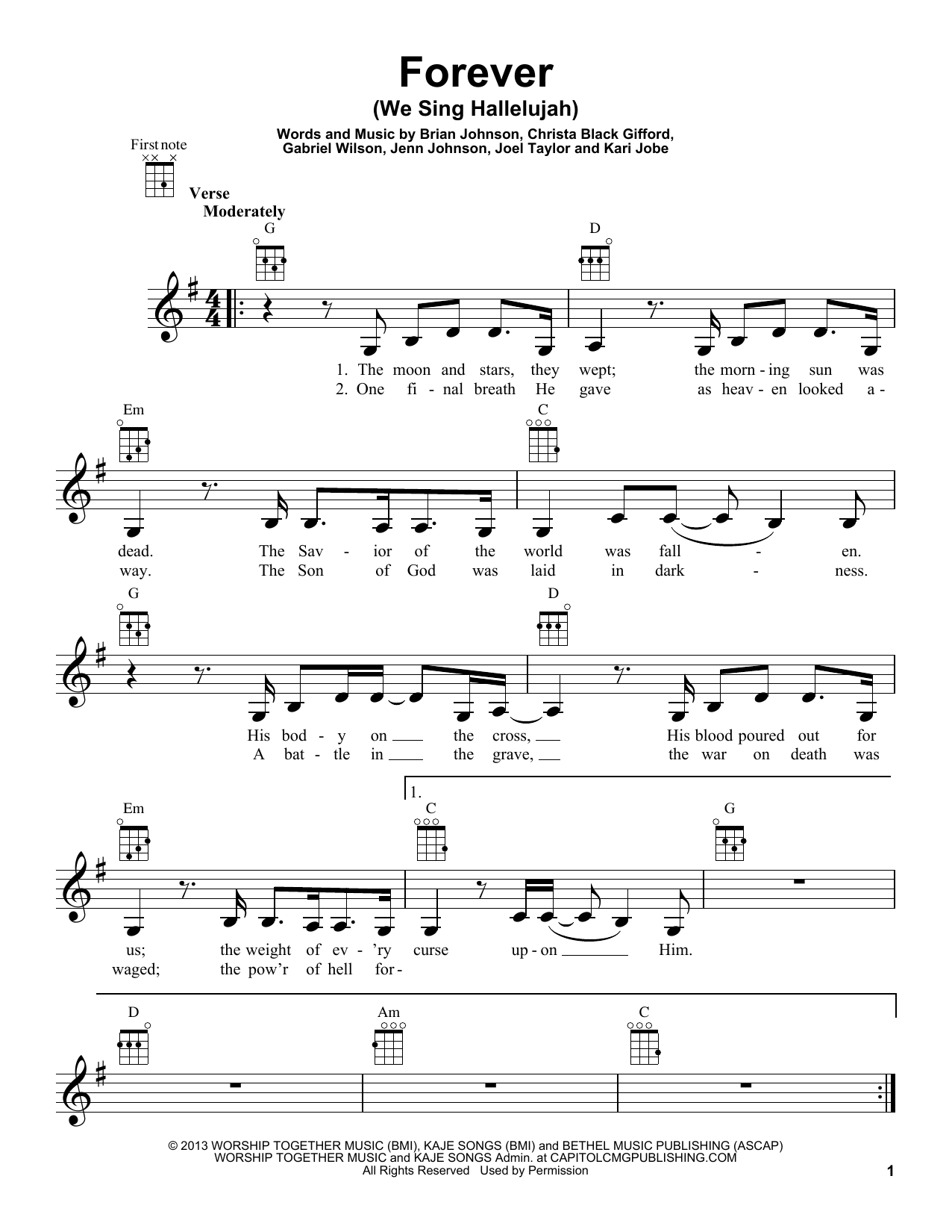 Christa Black Gifford Forever (We Sing Hallelujah) Sheet Music Notes & Chords for Ukulele - Download or Print PDF