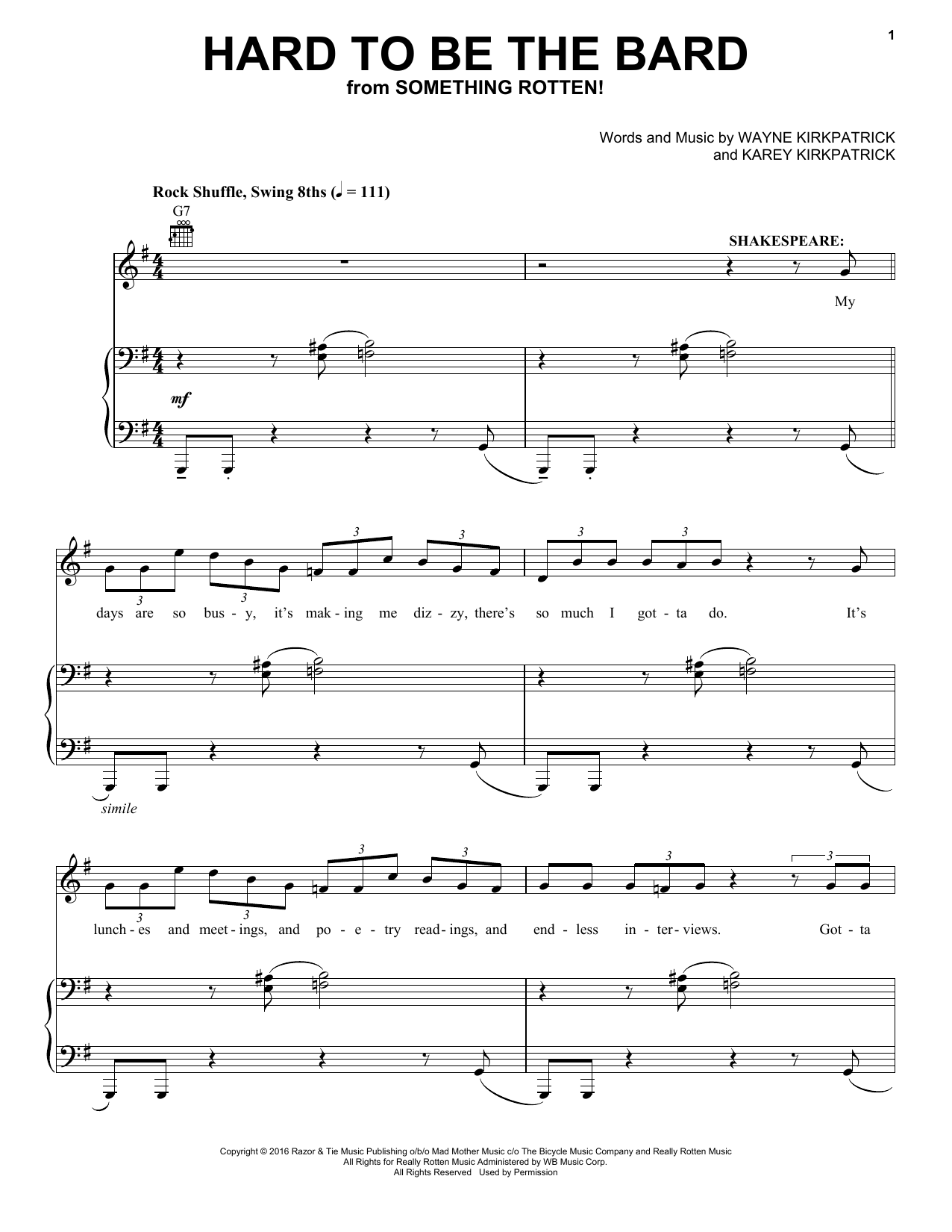 Christian Borle Hard To Be The Bard (from Something Rotten!) Sheet Music Notes & Chords for Vocal Pro + Piano/Guitar - Download or Print PDF