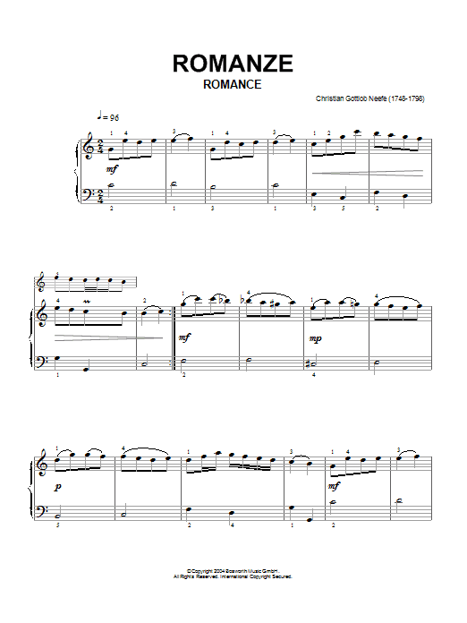 Christian Gottlob Neefe Romance Sheet Music Notes & Chords for Piano - Download or Print PDF