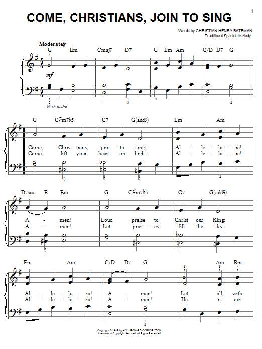 Christian Henry Bateman Come, Christians, Join To Sing Sheet Music Notes & Chords for SPREP - Download or Print PDF