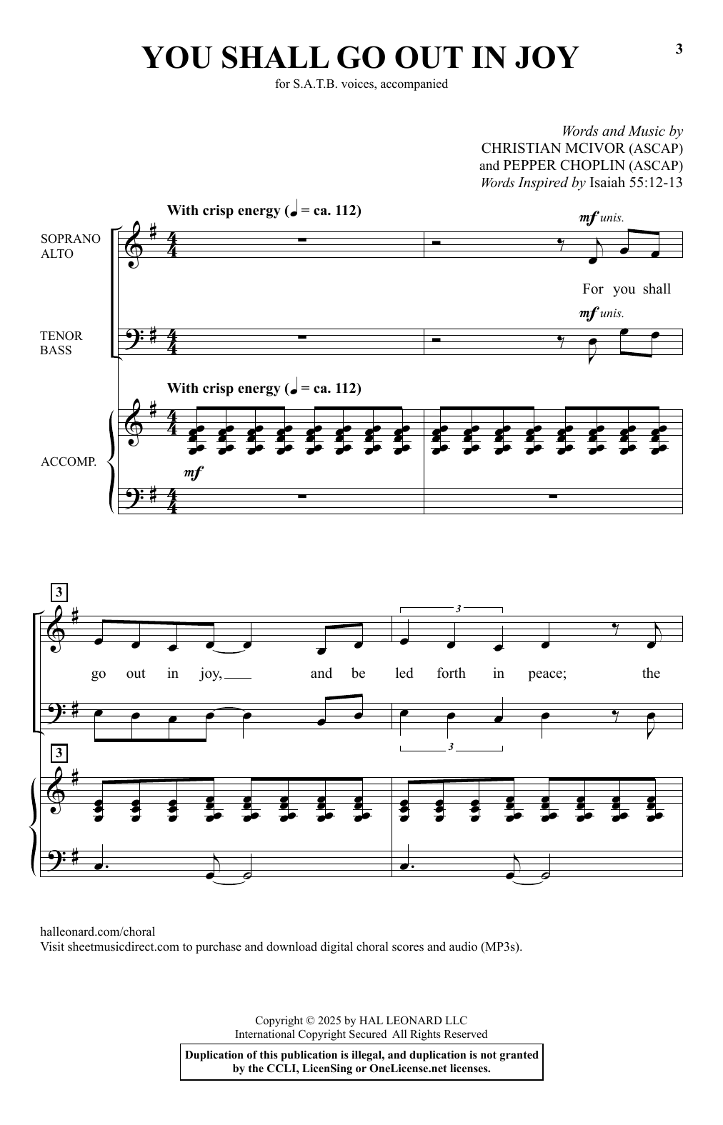 Christian McIvor and Pepper Choplin You Shall Go Out In Joy Sheet Music Notes & Chords for SATB Choir - Download or Print PDF