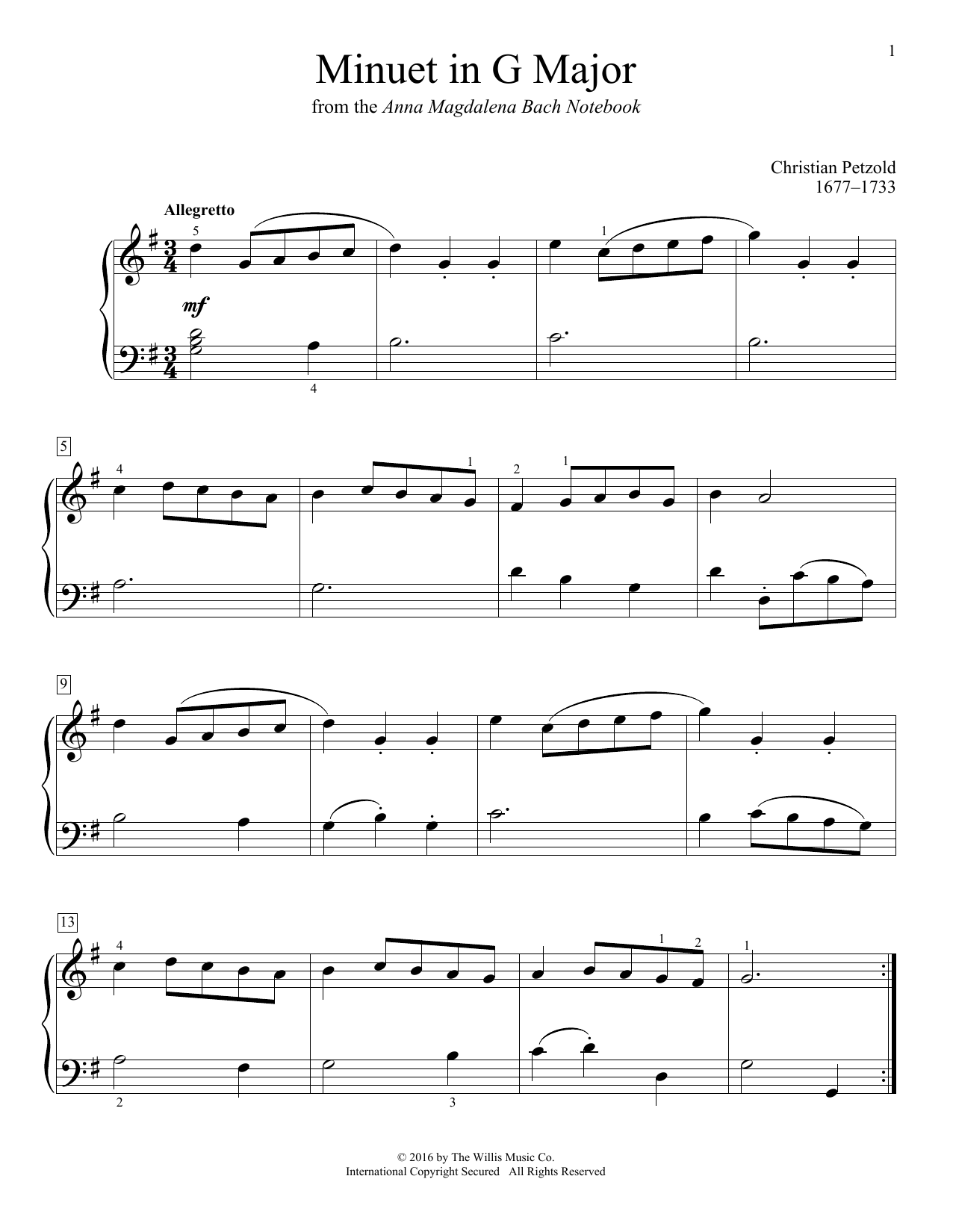 Christian Petzold Minuet In G Major Sheet Music Notes & Chords for Educational Piano - Download or Print PDF