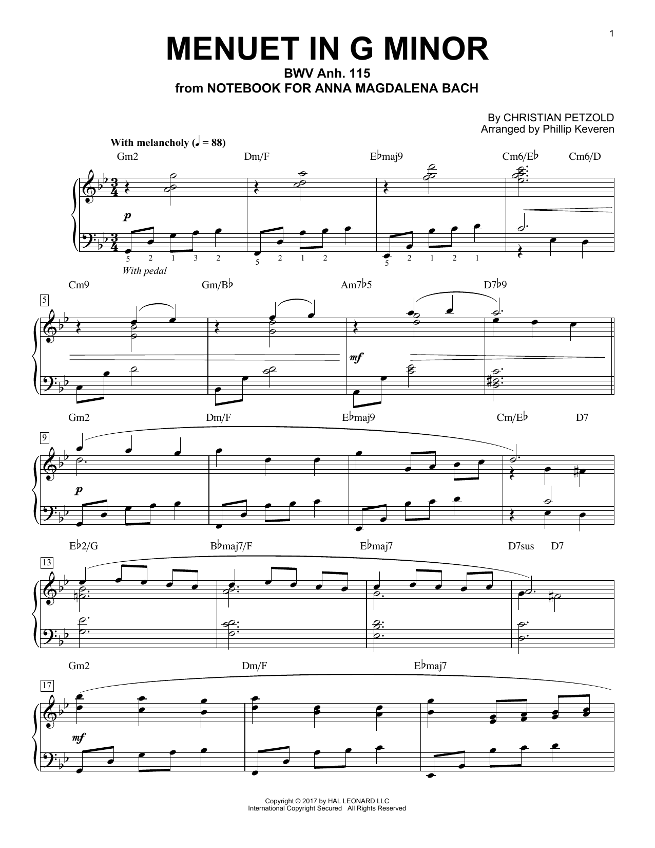 Menuet In G Minor, BMV Anh. 115 [Jazz version] (arr. Phillip Keveren) sheet music