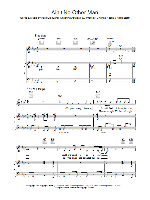 Christina Aguilera Ain't No Other Man Sheet Music Notes & Chords for Voice - Download or Print PDF