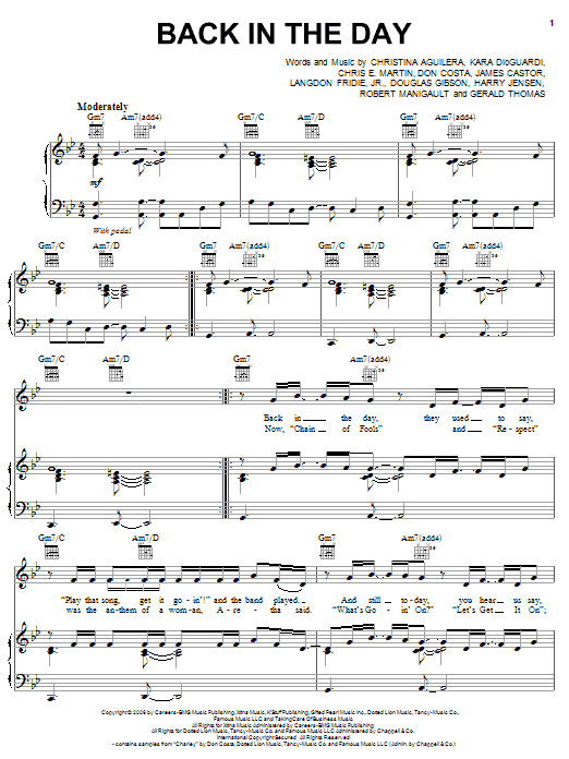 Christina Aguilera Back In The Day Sheet Music Notes & Chords for Piano, Vocal & Guitar (Right-Hand Melody) - Download or Print PDF Christina Aguilera Back In The Day Sheet Music Notes & Chords for Piano, Vocal & Guitar (Right-Hand Melody) - Download or Print PDF