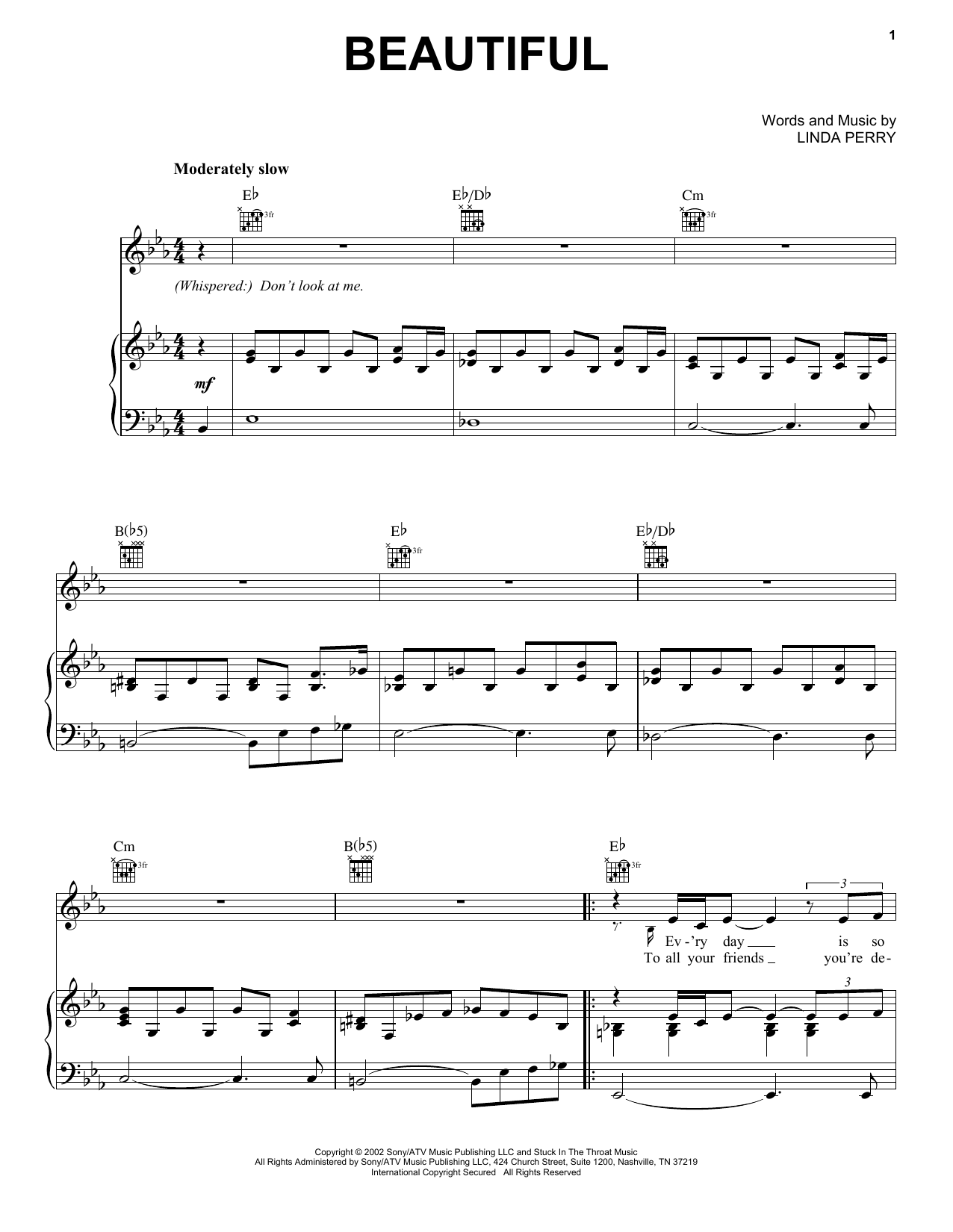 Christina Aguilera Beautiful Sheet Music Notes & Chords for Lyrics Only - Download or Print PDF