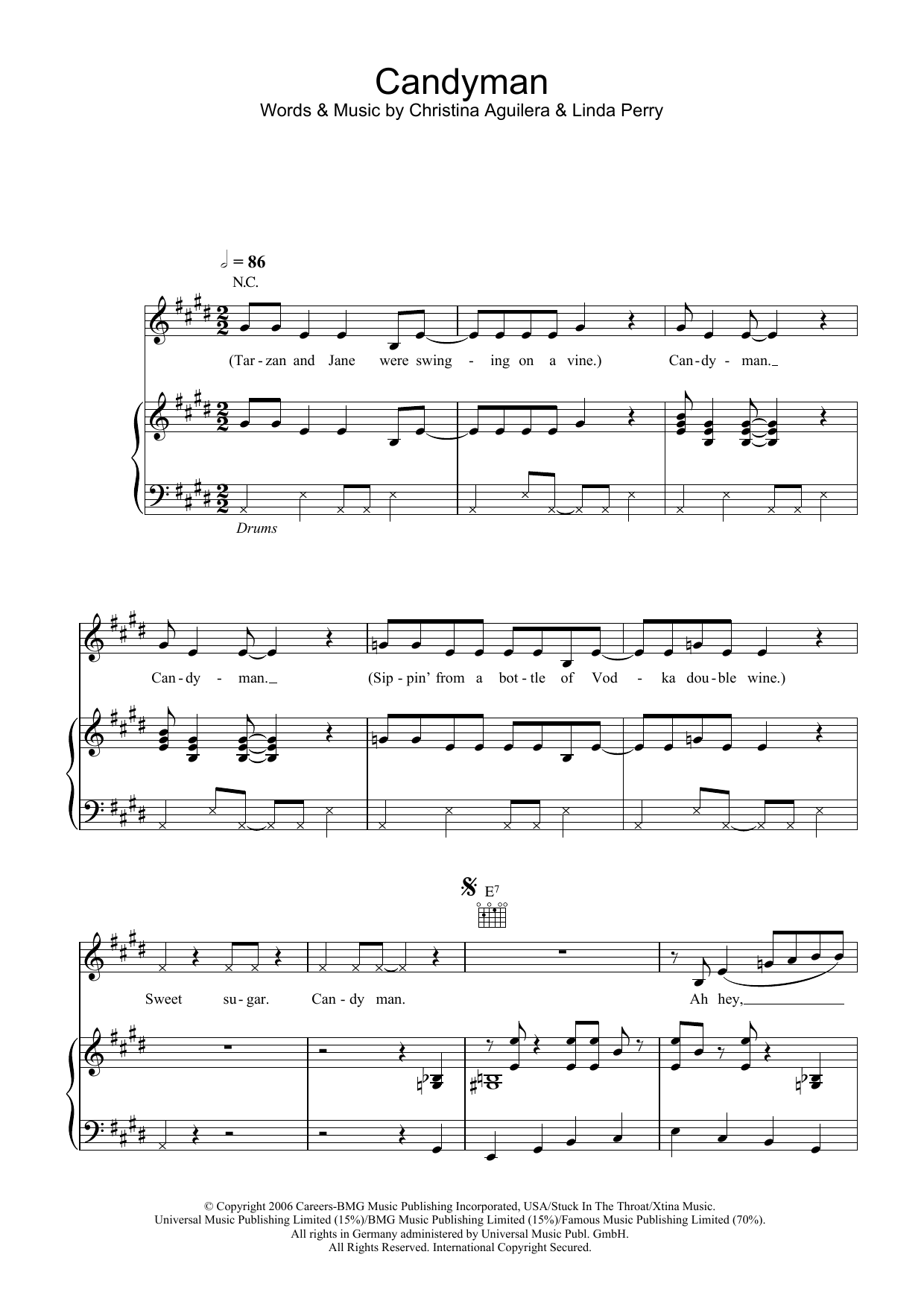 Christina Aguilera Candyman Sheet Music Notes & Chords for Piano, Vocal & Guitar (Right-Hand Melody) - Download or Print PDF