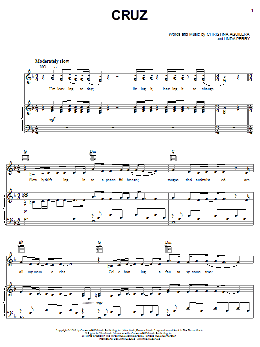 Christina Aguilera Cruz Sheet Music Notes & Chords for Piano, Vocal & Guitar (Right-Hand Melody) - Download or Print PDF Christina Aguilera Cruz Sheet Music Notes & Chords for Piano, Vocal & Guitar (Right-Hand Melody) - Download or Print PDF