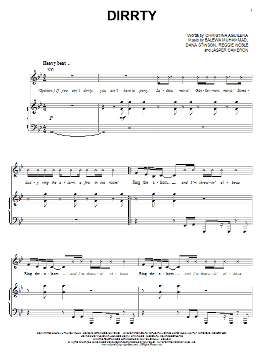 Christina Aguilera Dirrty Sheet Music Notes & Chords for Piano, Vocal & Guitar (Right-Hand Melody) - Download or Print PDF