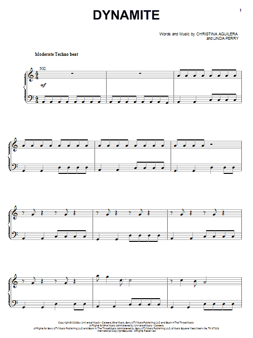 Christina Aguilera Dynamite Sheet Music Notes & Chords for Piano, Vocal & Guitar (Right-Hand Melody) - Download or Print PDF