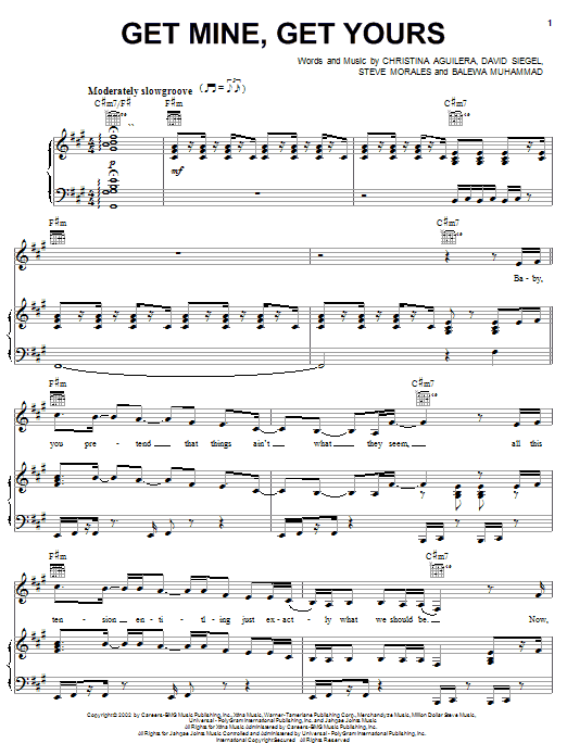 Christina Aguilera Get Mine, Get Yours Sheet Music Notes & Chords for Piano, Vocal & Guitar (Right-Hand Melody) - Download or Print PDF Christina Aguilera Get Mine, Get Yours Sheet Music Notes & Chords for Piano, Vocal & Guitar (Right-Hand Melody) - Download or Print PDF