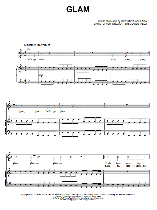 Christina Aguilera Glam Sheet Music Notes & Chords for Piano, Vocal & Guitar (Right-Hand Melody) - Download or Print PDF