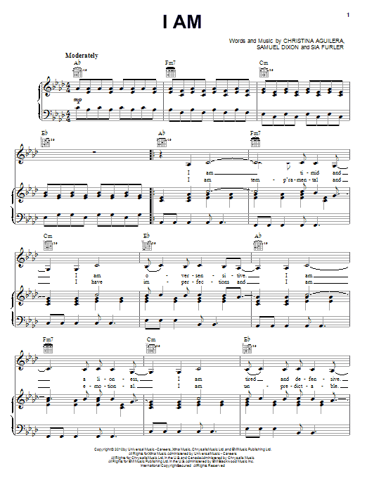 Christina Aguilera I Am sheet music notes and chords. Download Printable PDF.