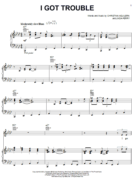 Christina Aguilera I Got Trouble Sheet Music Notes & Chords for Piano, Vocal & Guitar (Right-Hand Melody) - Download or Print PDF