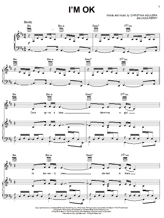 Christina Aguilera I'm OK Sheet Music Notes & Chords for Piano, Vocal & Guitar (Right-Hand Melody) - Download or Print PDF Christina Aguilera I'm OK Sheet Music Notes & Chords for Piano, Vocal & Guitar (Right-Hand Melody) - Download or Print PDF