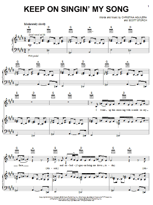 Christina Aguilera Keep On Singin' My Song Sheet Music Notes & Chords for Piano, Vocal & Guitar (Right-Hand Melody) - Download or Print PDF Christina Aguilera Keep On Singin' My Song Sheet Music Notes & Chords for Piano, Vocal & Guitar (Right-Hand Melody) - Download or Print PDF
