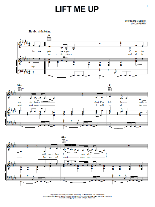 Christina Aguilera Lift Me Up Sheet Music Notes & Chords for Piano, Vocal & Guitar (Right-Hand Melody) - Download or Print PDF