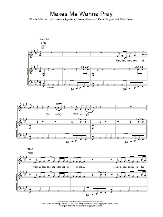 Christina Aguilera Makes Me Wanna Pray Sheet Music Notes & Chords for Piano, Vocal & Guitar (Right-Hand Melody) - Download or Print PDF