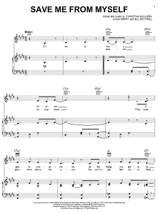 Christina Aguilera Save Me From Myself Sheet Music Notes & Chords for Piano, Vocal & Guitar (Right-Hand Melody) - Download or Print PDF