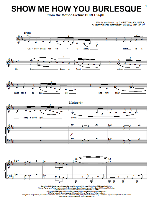 Christina Aguilera Show Me How You Burlesque Sheet Music Notes & Chords for Piano, Vocal & Guitar (Right-Hand Melody) - Download or Print PDF