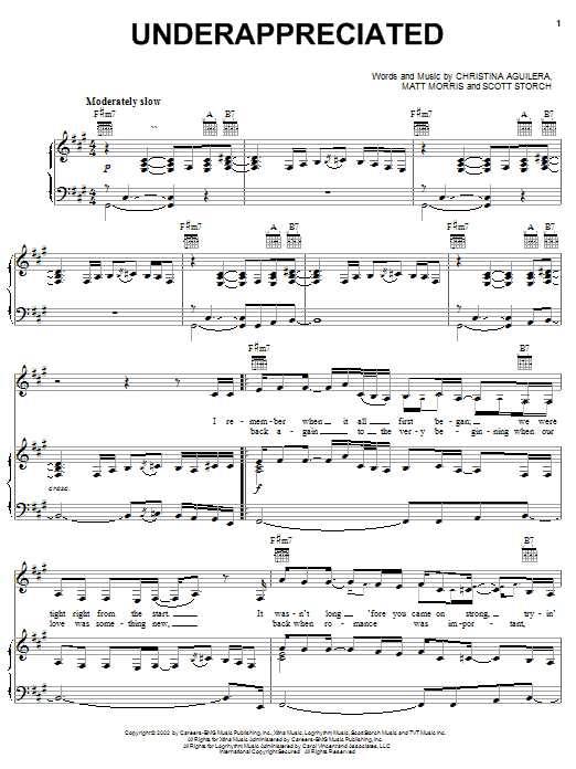 Christina Aguilera Underappreciated Sheet Music Notes & Chords for Piano, Vocal & Guitar (Right-Hand Melody) - Download or Print PDF Christina Aguilera Underappreciated Sheet Music Notes & Chords for Piano, Vocal & Guitar (Right-Hand Melody) - Download or Print PDF