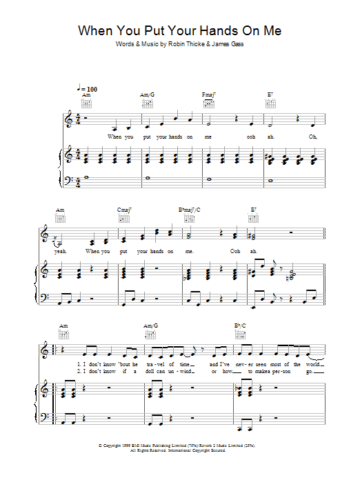 Christina Aguilera When You Put Your Hands On Me Sheet Music Notes & Chords for Piano, Vocal & Guitar - Download or Print PDF