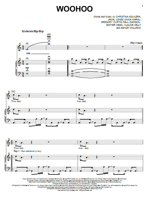 Christina Aguilera Woohoo Sheet Music Notes & Chords for Piano, Vocal & Guitar (Right-Hand Melody) - Download or Print PDF