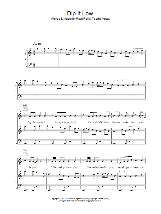 Christina Milian Dip It Low Sheet Music Notes & Chords for Piano, Vocal & Guitar (Right-Hand Melody) - Download or Print PDF