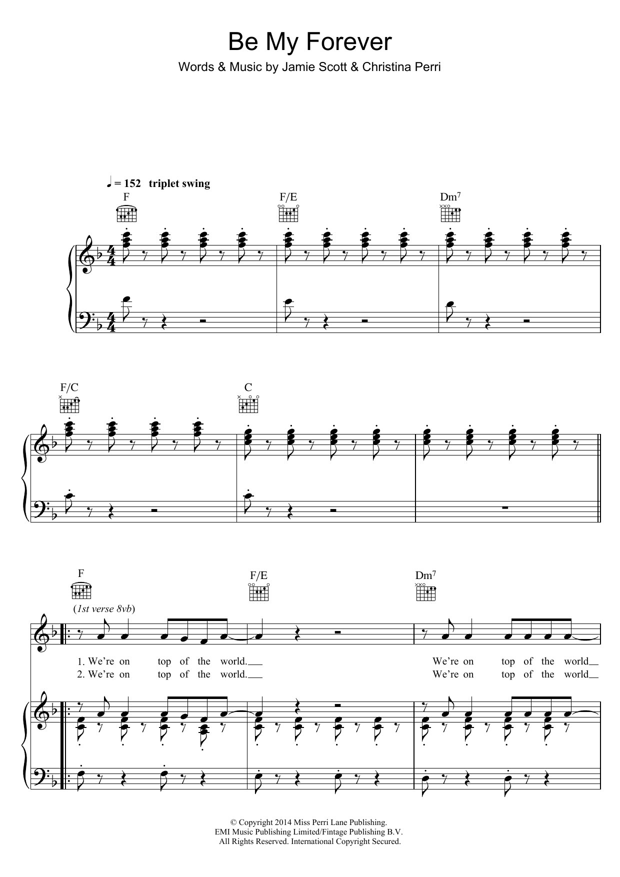 Christina Perri Be My Forever (feat. Ed Sheeran) Sheet Music Notes & Chords for Piano, Vocal & Guitar (Right-Hand Melody) - Download or Print PDF
