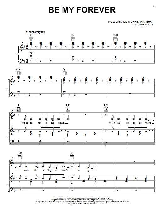 Christina Perri Be My Forever Sheet Music Notes & Chords for Piano, Vocal & Guitar (Right-Hand Melody) - Download or Print PDF