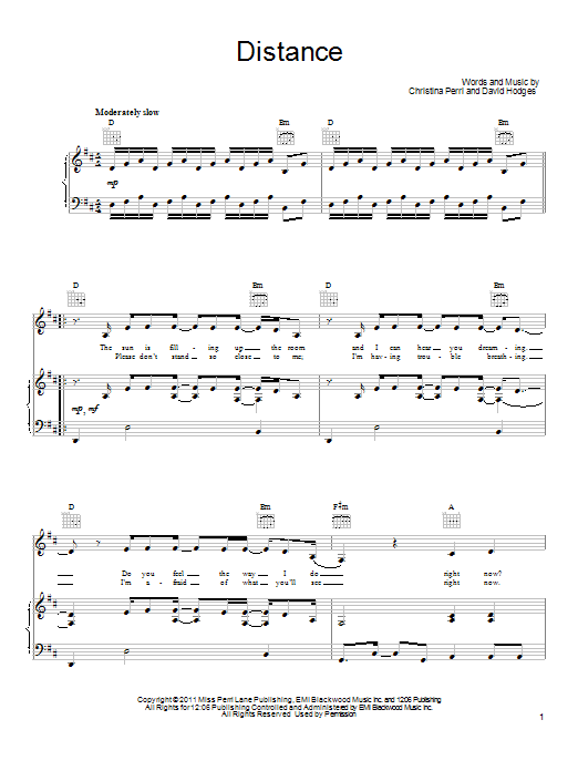 Christina Perri Distance Sheet Music Notes & Chords for Piano, Vocal & Guitar (Right-Hand Melody) - Download or Print PDF Christina Perri Distance Sheet Music Notes & Chords for Piano, Vocal & Guitar (Right-Hand Melody) - Download or Print PDF