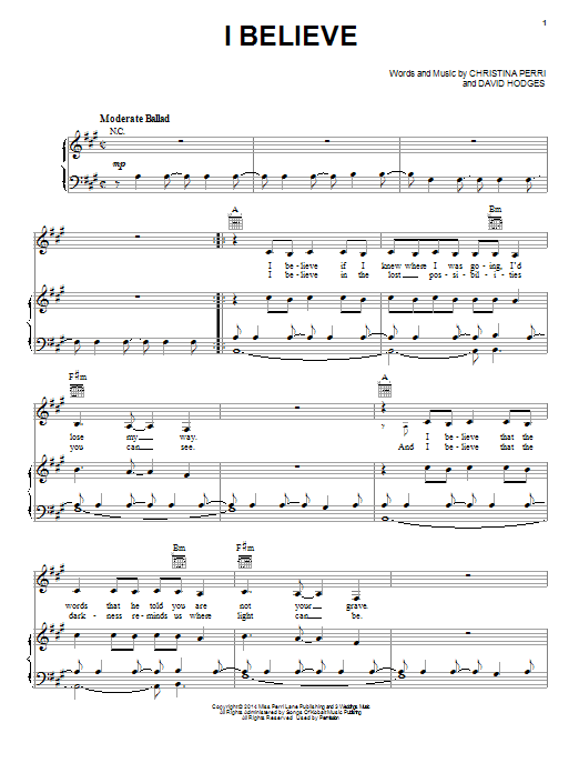 Christina Perri I Believe Sheet Music Notes & Chords for Piano, Vocal & Guitar (Right-Hand Melody) - Download or Print PDF