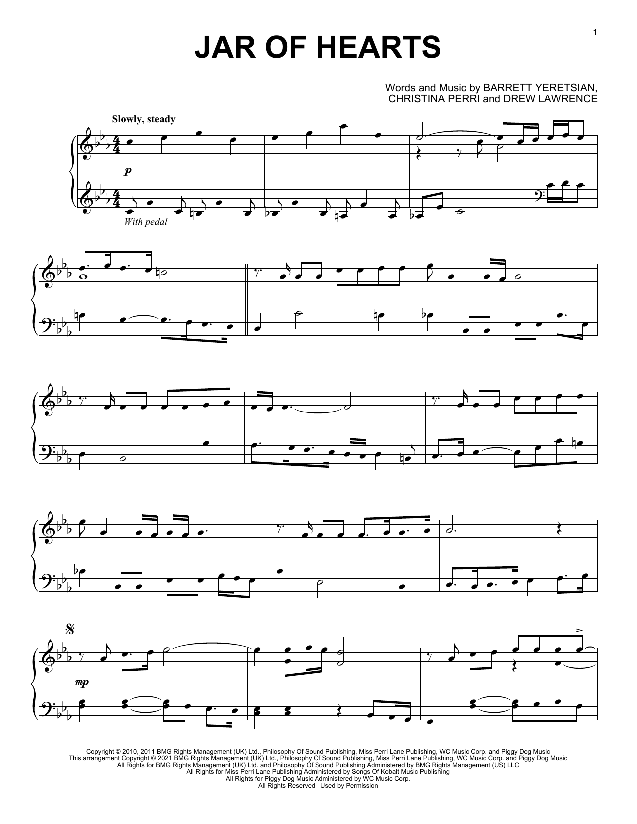 Christina Perri Jar Of Hearts [Classical version] Sheet Music Notes & Chords for Piano Solo - Download or Print PDF