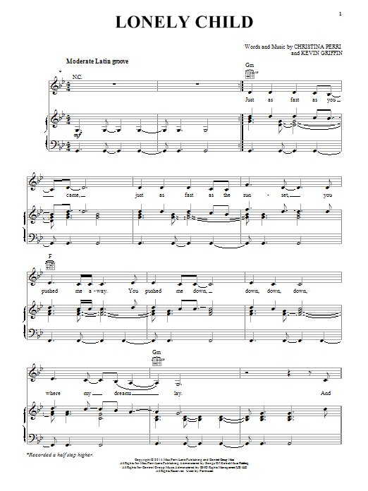 Christina Perri Lonely Child Sheet Music Notes & Chords for Piano, Vocal & Guitar (Right-Hand Melody) - Download or Print PDF