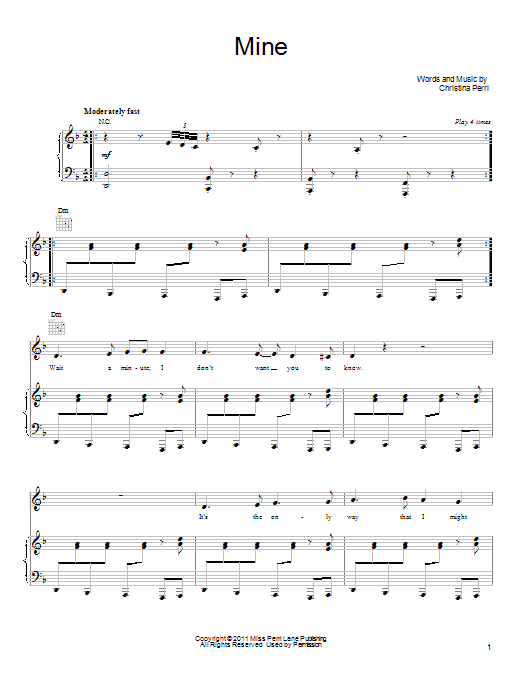 Christina Perri Mine Sheet Music Notes & Chords for Piano, Vocal & Guitar (Right-Hand Melody) - Download or Print PDF