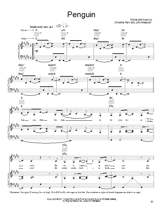 Christina Perri Penguin Sheet Music Notes & Chords for Piano, Vocal & Guitar (Right-Hand Melody) - Download or Print PDF