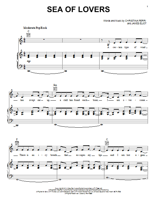 Christina Perri Sea Of Lovers Sheet Music Notes & Chords for Piano, Vocal & Guitar (Right-Hand Melody) - Download or Print PDF