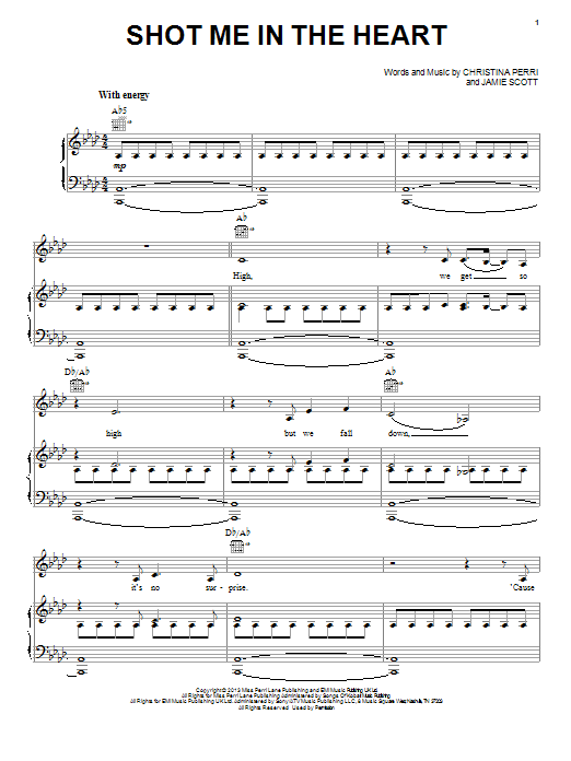 Christina Perri Shot Me In The Heart Sheet Music Notes & Chords for Piano, Vocal & Guitar (Right-Hand Melody) - Download or Print PDF