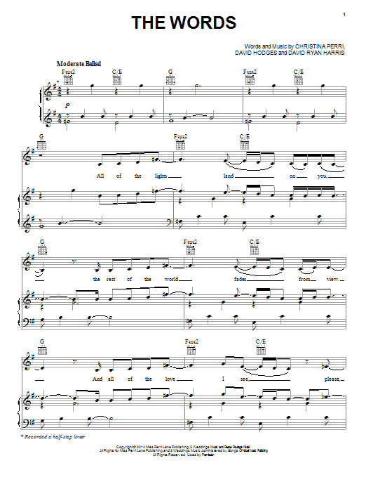 Christina Perri The Words Sheet Music Notes & Chords for Piano, Vocal & Guitar (Right-Hand Melody) - Download or Print PDF