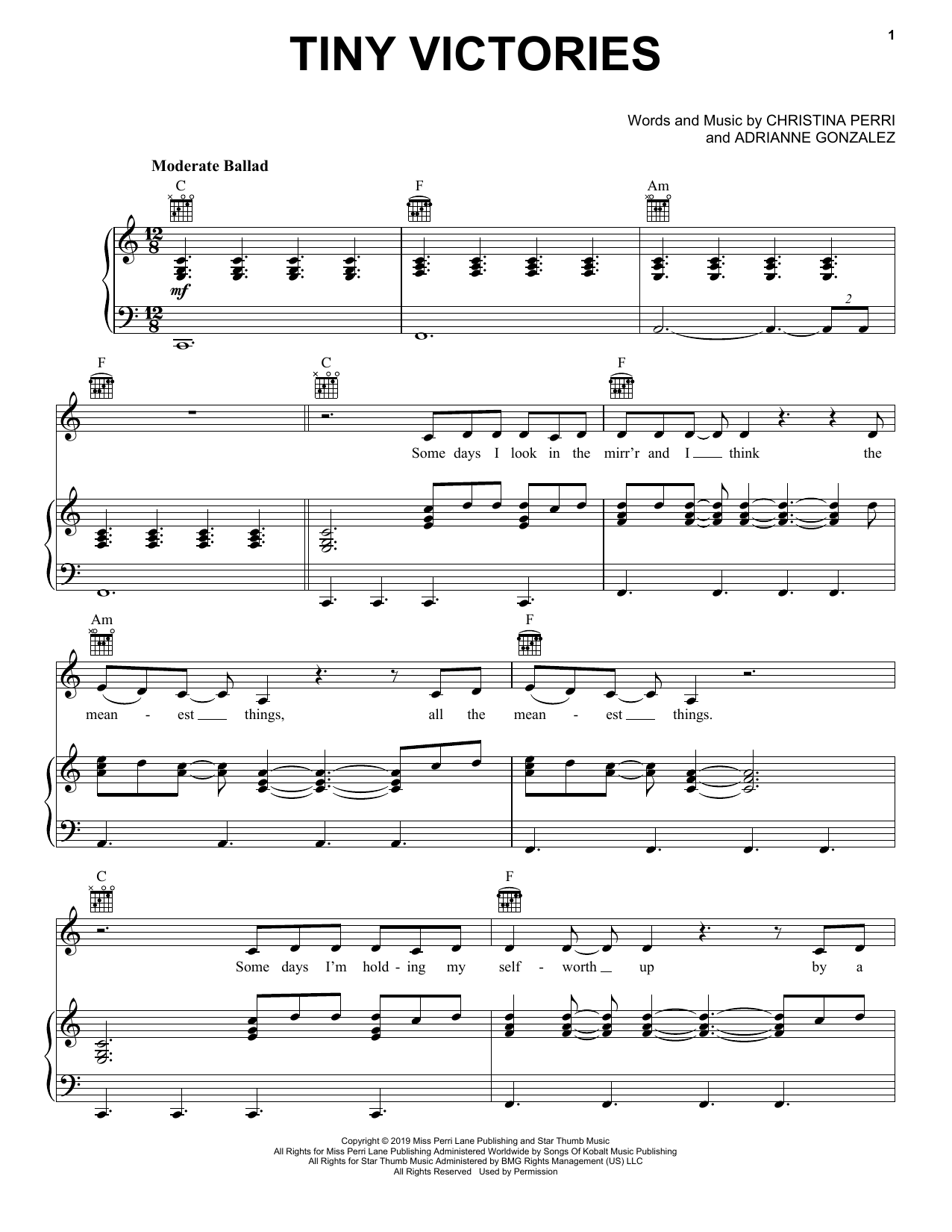 Christina Perri Tiny Victories Sheet Music Notes & Chords for Piano, Vocal & Guitar (Right-Hand Melody) - Download or Print PDF