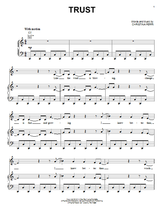 Christina Perri Trust Sheet Music Notes & Chords for Piano, Vocal & Guitar (Right-Hand Melody) - Download or Print PDF
