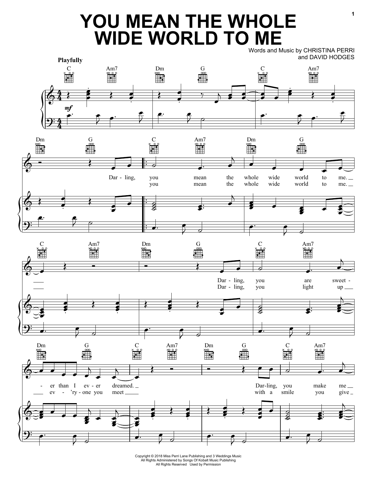 Christina Perri You Mean The Whole Wide World To Me Sheet Music Notes & Chords for Piano, Vocal & Guitar (Right-Hand Melody) - Download or Print PDF