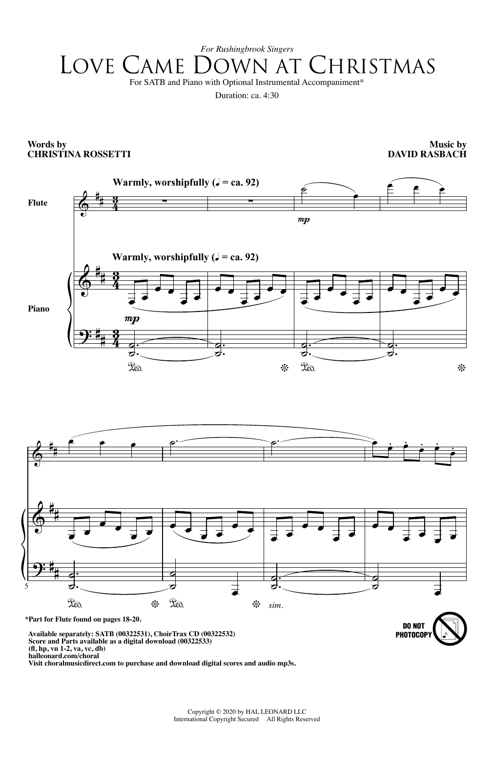 Christina Rossetti and David Rasbach Love Came Down At Christmas Sheet Music Notes & Chords for SATB Choir - Download or Print PDF