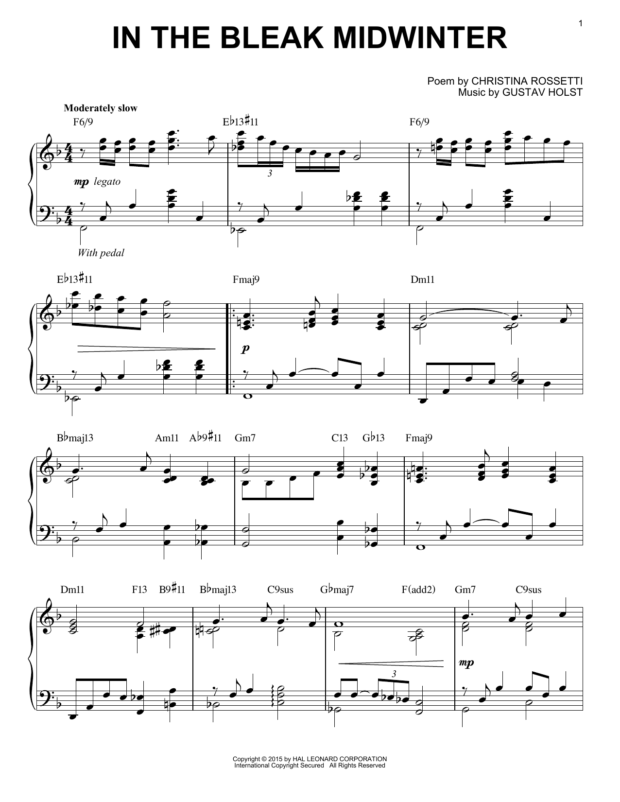 Christina Rossetti In The Bleak Midwinter [Jazz version] (arr. Brent Edstrom) Sheet Music Notes & Chords for Piano - Download or Print PDF