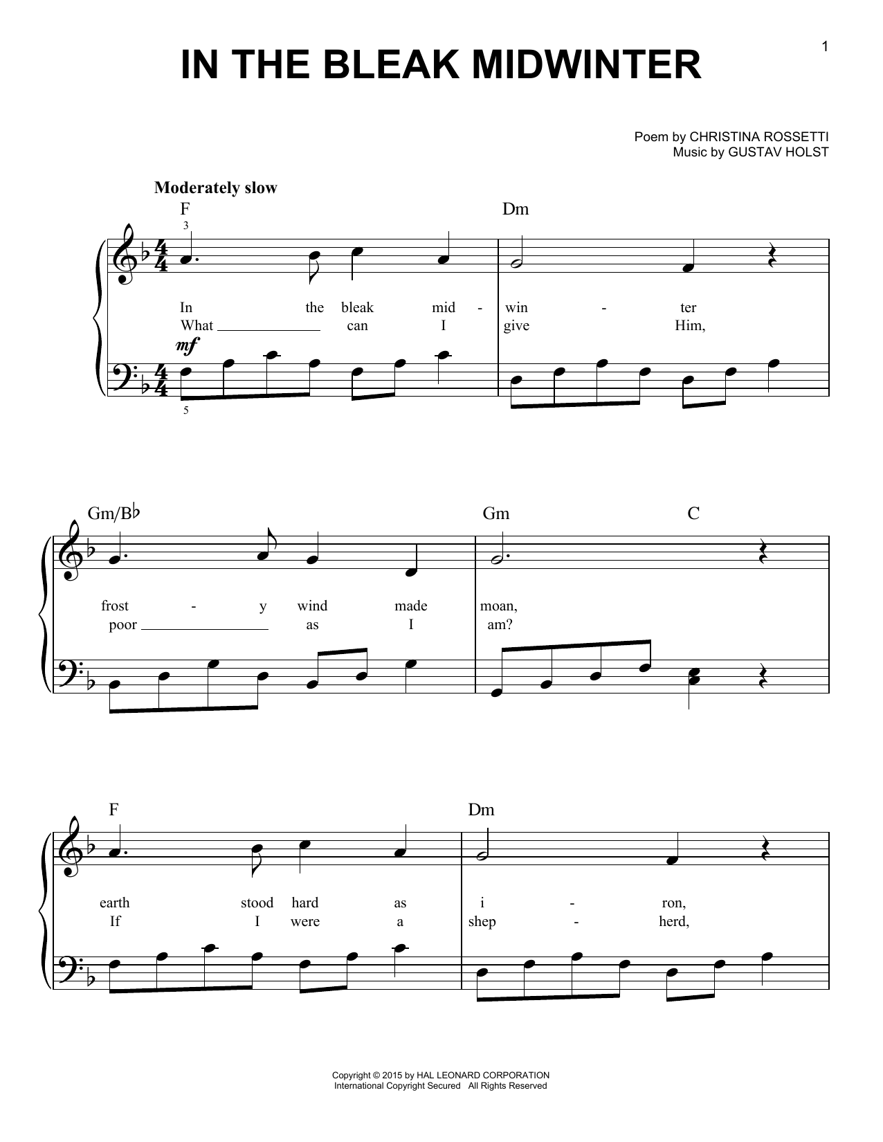 Christina Rossetti In The Bleak Midwinter Sheet Music Notes & Chords for French Horn - Download or Print PDF