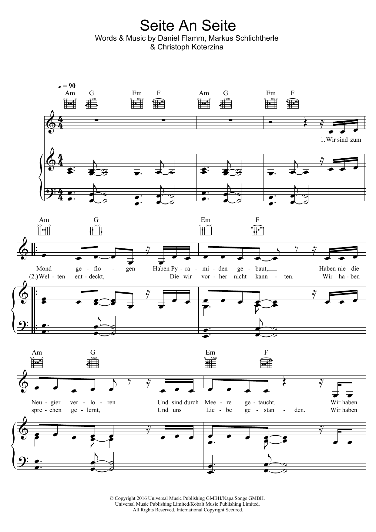Christina Stürmer Seite An Seite Sheet Music Notes & Chords for Piano, Vocal & Guitar (Right-Hand Melody) - Download or Print PDF